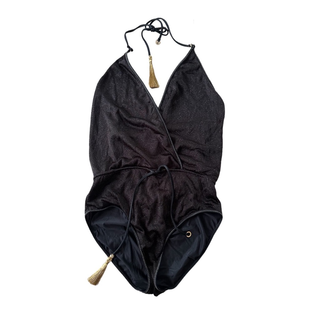 Hanne Bloch Black Glitter V-Swimsuit size Medium
